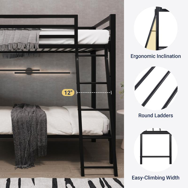 Allewie Twin over Twin Metal Bunk Bed - 【Frame Only No Mattress】Angled Ladder & Heavy-Duty Guardrail for Kids/Adults, Space-Saving Noise-Free Design, Black/White,#Tiktokshopbacktoschool