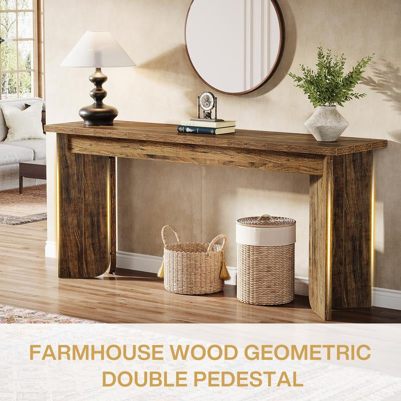 Tribesigns 70.9-Inch Extra Long Console Table, Rustic Brown, Farmhouse Style, Entryway Accent Table with Sturdy Double Pedestal, Entryway Accent