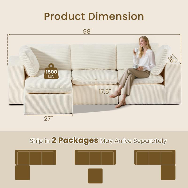 JUIKURY 113” Modular Sectional Sofa, Sponge Sectional Sofa Couch for Living Room, Modular L-Shape Sofa Couch with Chaise