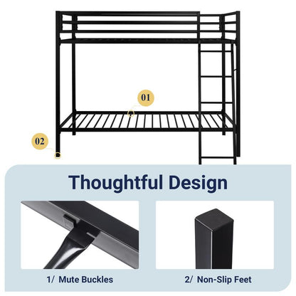 Allewie Twin over Twin Metal Bunk Bed - 【Frame Only No Mattress】Angled Ladder & Heavy-Duty Guardrail for Kids/Adults, Space-Saving Noise-Free Design, Black/White,#Tiktokshopbacktoschool