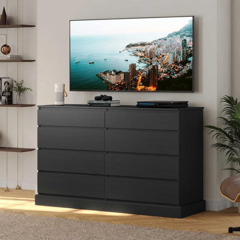 Sikaic 8 Drawers Long Double Dresser with Storage Organizer Bedroom Furniture Organization Cabinet Modern Aesthetic Dark Interior