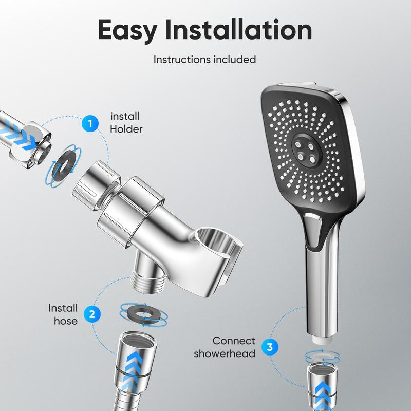 High Pressure 5-Mode Handheld Shower Head - Anti-Clog Nozzles, Built-In Power Wash to Clean Tub, Tile & Pets, Extra Long 6 Ft. Stainless Steel Hose,Bathroom Shower Set Dealsforyoudays