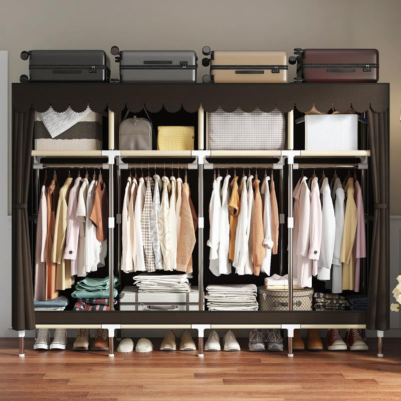 LEAIJIAFY Large Portable Armoire Wardrobe Closet with 4 Hanging Rods & Lockers Metal Storage Rack 16.7 in Wide for Clothes with Dust Cover Metal Garment Rack Portable Magnetic Wardrobe Closet Organizer Portable Large Closet Organizer