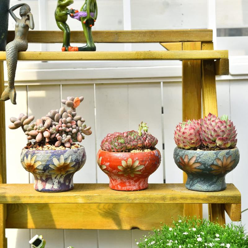 Sungmor Beautiful Handicrafts Ceramic Planters - Succulent Flower Pots with Drainage - Pretty Desktop Windowsill Landscape Flowerpot - Home & Office Decor Pots