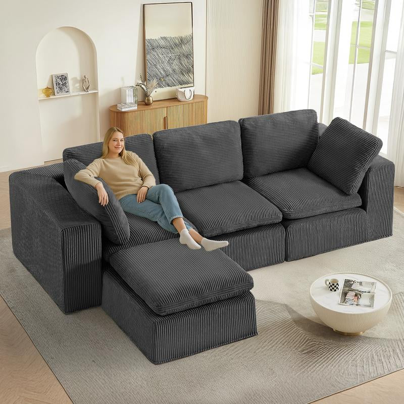 JUIKURY 113” Modular Sectional Sofa, Sponge Sectional Sofa Couch for Living Room, Modular L-Shape Sofa Couch with Chaise