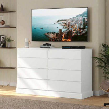 Sikaic 8 Drawers Long Double Dresser with Storage Organizer Bedroom Furniture Organization Cabinet Modern Aesthetic Dark Interior