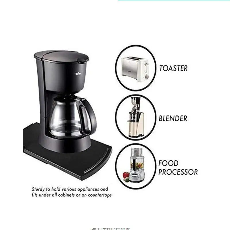 Kitchen Sliding Coffee Tray Mat Black under Cabinet Appliance Coffee Maker Toaster Kitchen Countertop Storage Mat with Wheels