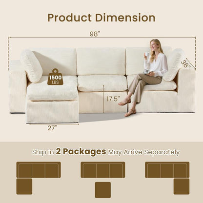 JUIKURY 113” Modular Sectional Sofa, Sponge Sectional Sofa Couch for Living Room, Modular L-Shape Sofa Couch with Chaise