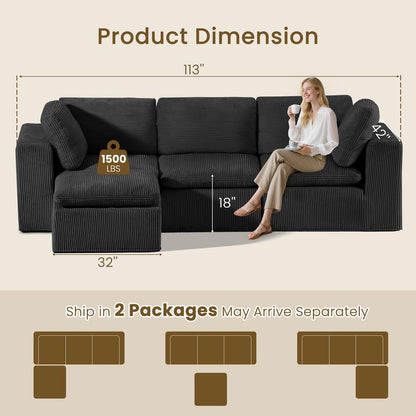 JUIKURY 113” Modular Sectional Sofa, Sponge Sectional Sofa Couch for Living Room, Modular L-Shape Sofa Couch with Chaise