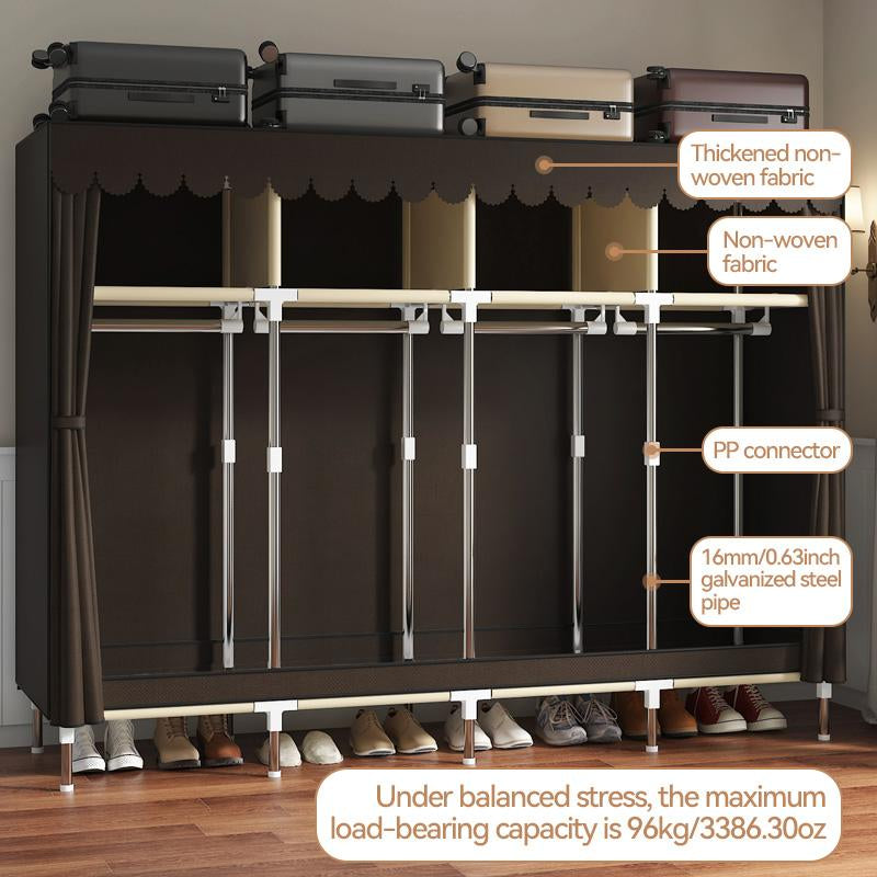 LEAIJIAFY Large Portable Armoire Wardrobe Closet with 4 Hanging Rods & Lockers Metal Storage Rack 16.7 in Wide for Clothes with Dust Cover Metal Garment Rack Portable Magnetic Wardrobe Closet Organizer Portable Large Closet Organizer