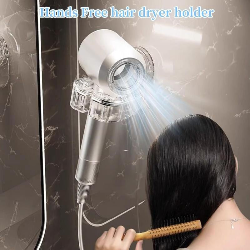 Hair Dryer Holder Wall Mounted Punch Free Rotating Suction Cup Blow Dryer Rack Removable Reusable Hands Free Storage Bracket for Bathroom Home