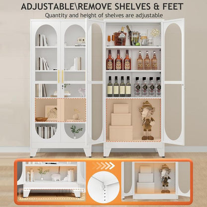 H61"/71"/75"Tall Display Cabinet with Glass Door, 5 Tier Metal Curio Cabinet with 4 Adjustable Shelves, Locking Glass Display Case for Collectibles, Showcase Storage Cabinets for Showroom Clinic, White