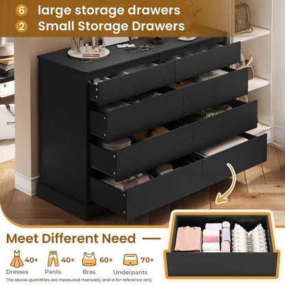 Sikaic 8 Drawers Long Double Dresser with Storage Organizer Bedroom Furniture Organization Cabinet Modern Aesthetic Dark Interior
