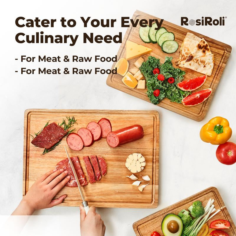 Rosiroli Wood Cutting Board Set - Small, Medium & Large Acacia Chopping Boards with Holder, Kitchen Wooden Cutting Board Set, Charcuterie Board Gift Set