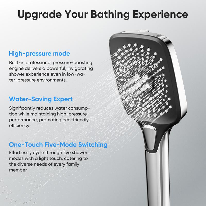 High Pressure 5-Mode Handheld Shower Head - Anti-Clog Nozzles, Built-In Power Wash to Clean Tub, Tile & Pets, Extra Long 6 Ft. Stainless Steel Hose,Bathroom Shower Set Dealsforyoudays