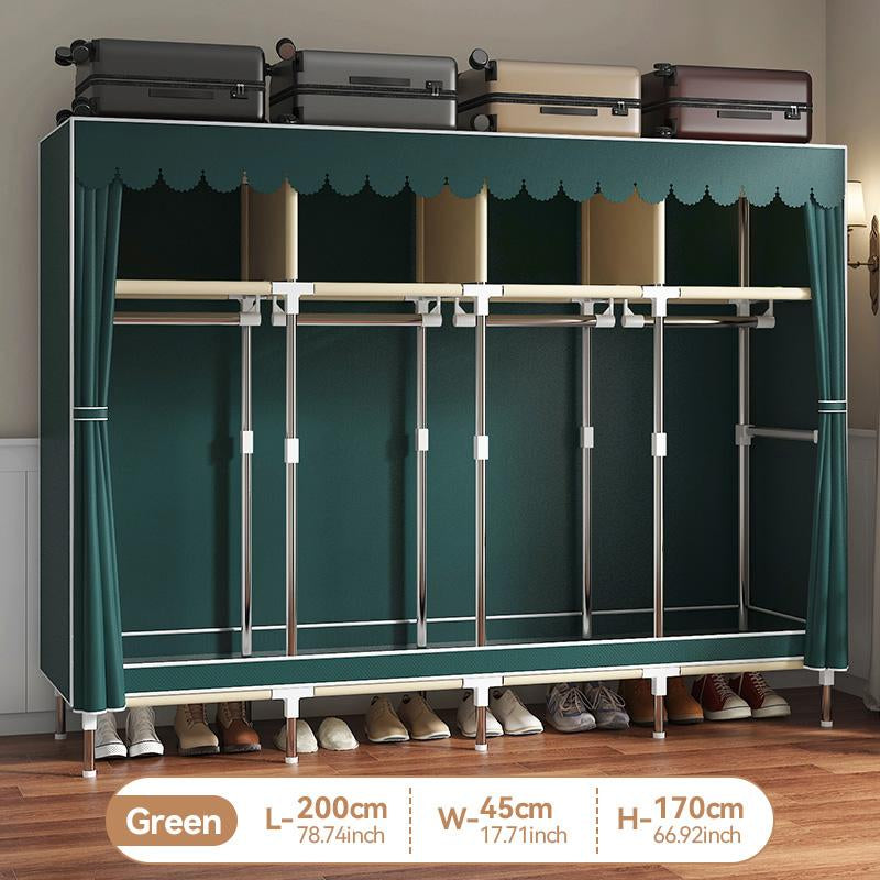 LEAIJIAFY Large Portable Armoire Wardrobe Closet with 4 Hanging Rods & Lockers Metal Storage Rack 16.7 in Wide for Clothes with Dust Cover Metal Garment Rack Portable Magnetic Wardrobe Closet Organizer Portable Large Closet Organizer