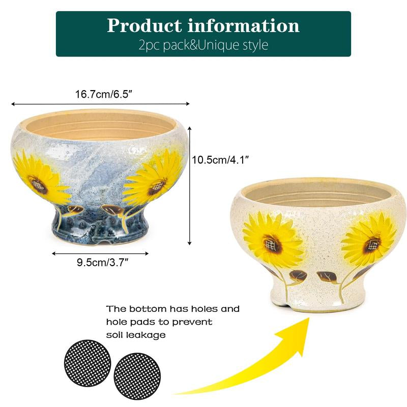 Sungmor Beautiful Handicrafts Ceramic Planters - Succulent Flower Pots with Drainage - Pretty Desktop Windowsill Landscape Flowerpot - Home & Office Decor Pots