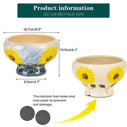 Sungmor Beautiful Handicrafts Ceramic Planters - Succulent Flower Pots with Drainage - Pretty Desktop Windowsill Landscape Flowerpot - Home & Office Decor Pots