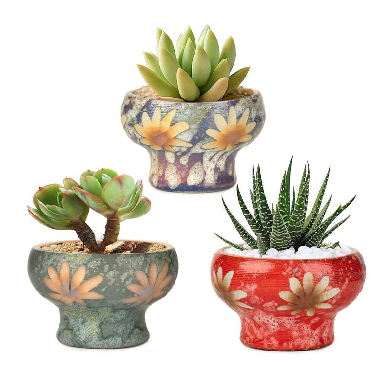 Sungmor Beautiful Handicrafts Ceramic Planters - Succulent Flower Pots with Drainage - Pretty Desktop Windowsill Landscape Flowerpot - Home & Office Decor Pots