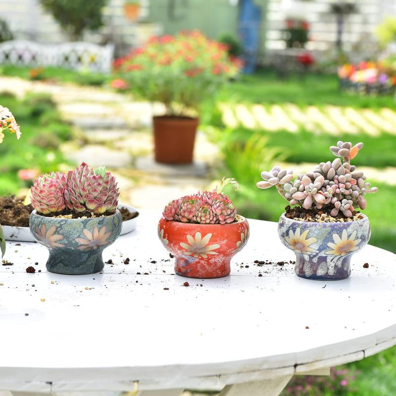 Sungmor Beautiful Handicrafts Ceramic Planters - Succulent Flower Pots with Drainage - Pretty Desktop Windowsill Landscape Flowerpot - Home & Office Decor Pots