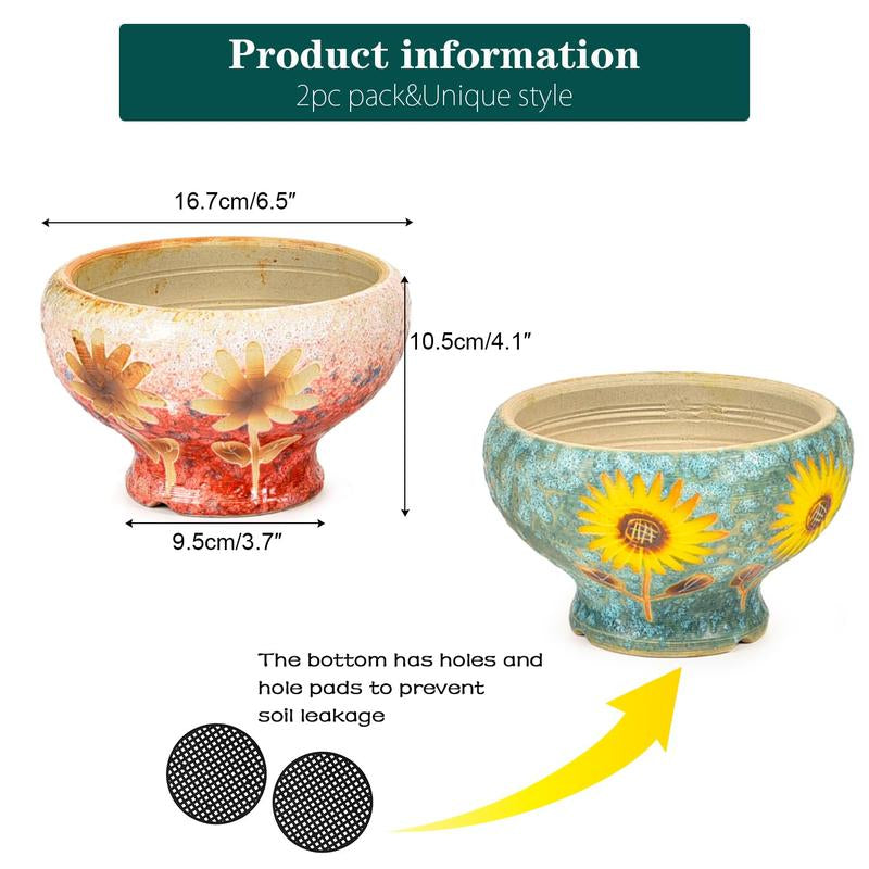 Sungmor Beautiful Handicrafts Ceramic Planters - Succulent Flower Pots with Drainage - Pretty Desktop Windowsill Landscape Flowerpot - Home & Office Decor Pots