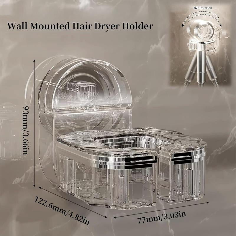 Hair Dryer Holder Wall Mounted Punch Free Rotating Suction Cup Blow Dryer Rack Removable Reusable Hands Free Storage Bracket for Bathroom Home
