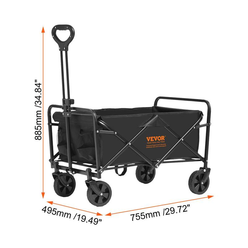 VEVOR Collapsible Folding Wagon, 2 Cu.Ft Beach Wagon Cart with All-Terrain 5In Wheels, Heavy Duty Folding Wagon Cart 220 Lbs Weight Capacity with Drink Holders, Sports Wagon for Camping, Shopping, Gar