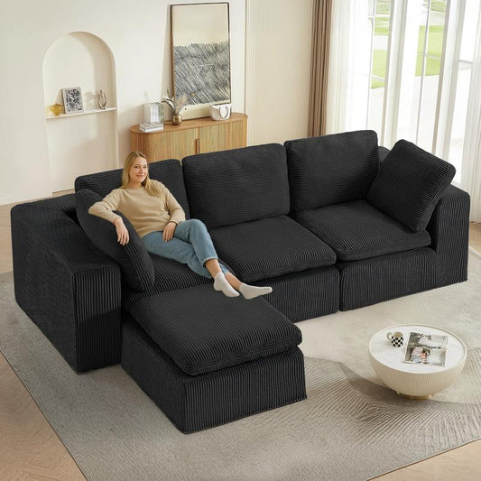 JUIKURY 113” Modular Sectional Sofa, Sponge Sectional Sofa Couch for Living Room, Modular L-Shape Sofa Couch with Chaise