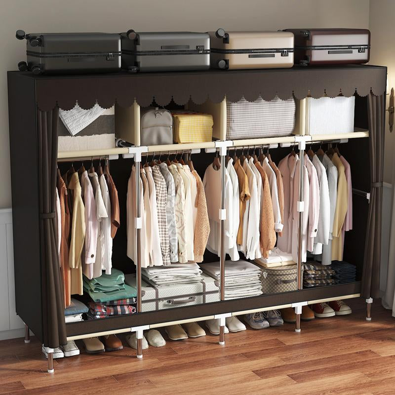 LEAIJIAFY Large Portable Armoire Wardrobe Closet with 4 Hanging Rods & Lockers Metal Storage Rack 16.7 in Wide for Clothes with Dust Cover Metal Garment Rack Portable Magnetic Wardrobe Closet Organizer Portable Large Closet Organizer