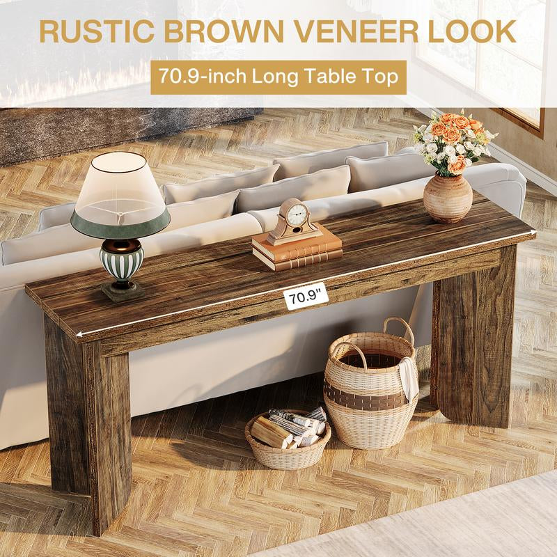 Tribesigns 70.9-Inch Extra Long Console Table, Rustic Brown, Farmhouse Style, Entryway Accent Table with Sturdy Double Pedestal, Entryway Accent