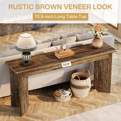 Tribesigns 70.9-Inch Extra Long Console Table, Rustic Brown, Farmhouse Style, Entryway Accent Table with Sturdy Double Pedestal, Entryway Accent