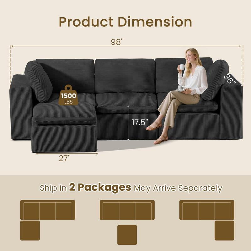 JUIKURY 113” Modular Sectional Sofa, Sponge Sectional Sofa Couch for Living Room, Modular L-Shape Sofa Couch with Chaise