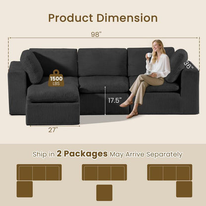 JUIKURY 113” Modular Sectional Sofa, Sponge Sectional Sofa Couch for Living Room, Modular L-Shape Sofa Couch with Chaise