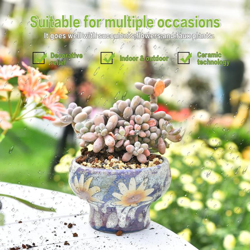 Sungmor Beautiful Handicrafts Ceramic Planters - Succulent Flower Pots with Drainage - Pretty Desktop Windowsill Landscape Flowerpot - Home & Office Decor Pots