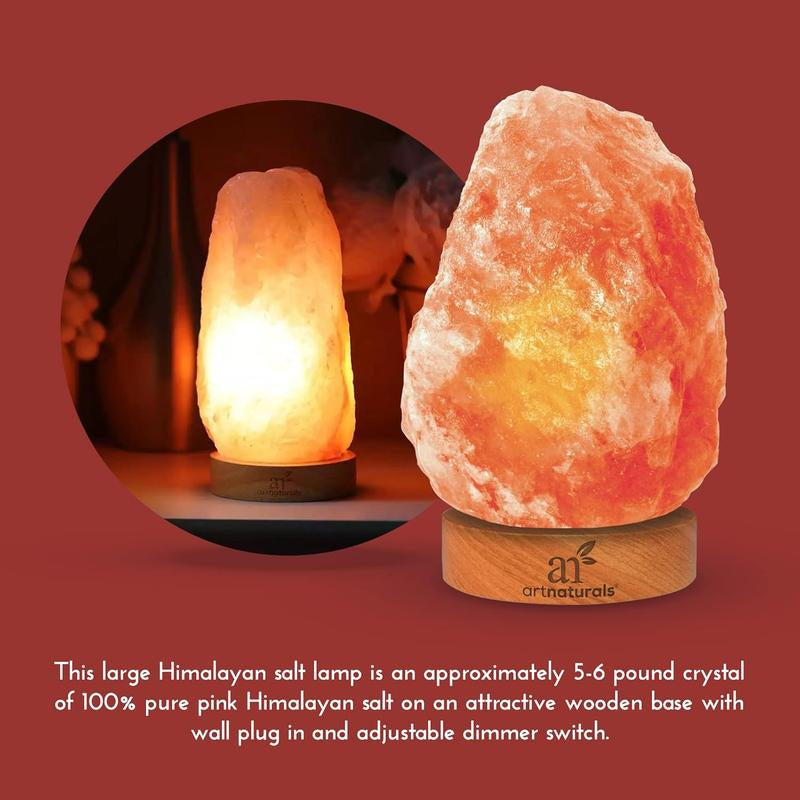 Artnaturals Himalayan Rock Salt Lamp - Natural Glow Night Light -Hand Carved Pink Crystal from Pure Salt - for Rest, Relaxation and Energy - Real Wooden Base