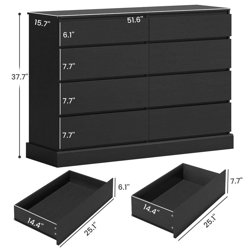 Sikaic 8 Drawers Long Double Dresser with Storage Organizer Bedroom Furniture Organization Cabinet Modern Aesthetic Dark Interior