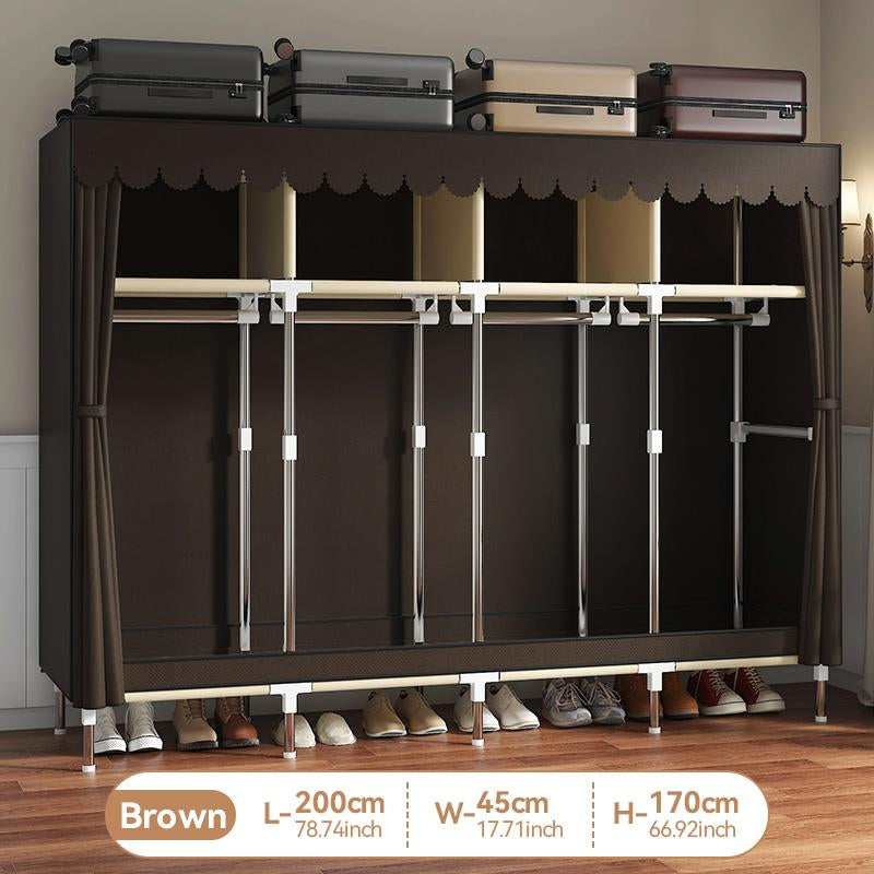 LEAIJIAFY Large Portable Armoire Wardrobe Closet with 4 Hanging Rods & Lockers Metal Storage Rack 16.7 in Wide for Clothes with Dust Cover Metal Garment Rack Portable Magnetic Wardrobe Closet Organizer Portable Large Closet Organizer