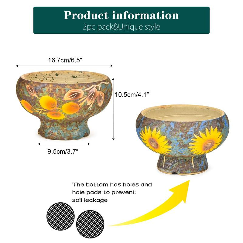 Sungmor Beautiful Handicrafts Ceramic Planters - Succulent Flower Pots with Drainage - Pretty Desktop Windowsill Landscape Flowerpot - Home & Office Decor Pots
