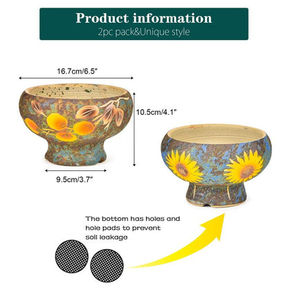 Sungmor Beautiful Handicrafts Ceramic Planters - Succulent Flower Pots with Drainage - Pretty Desktop Windowsill Landscape Flowerpot - Home & Office Decor Pots