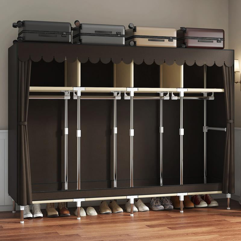 LEAIJIAFY Large Portable Armoire Wardrobe Closet with 4 Hanging Rods & Lockers Metal Storage Rack 16.7 in Wide for Clothes with Dust Cover Metal Garment Rack Portable Magnetic Wardrobe Closet Organizer Portable Large Closet Organizer