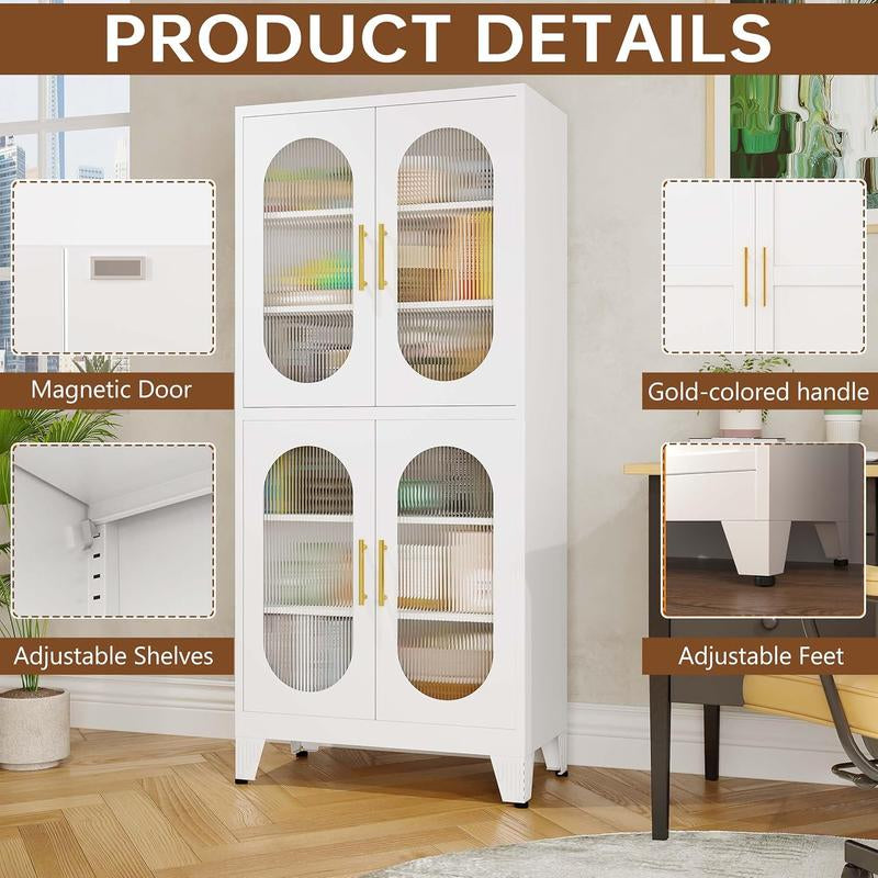 H61"/71"/75"Tall Display Cabinet with Glass Door, 5 Tier Metal Curio Cabinet with 4 Adjustable Shelves, Locking Glass Display Case for Collectibles, Showcase Storage Cabinets for Showroom Clinic, White