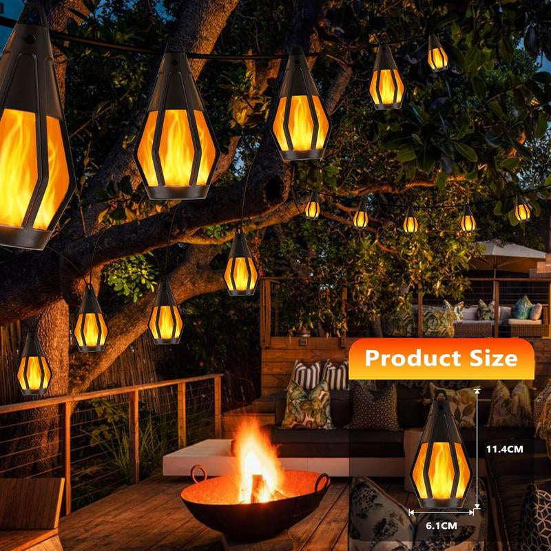 Solar Flame Effect Lights, 21Ft/32Ft Patio Lights (With Flickering Flame Bulbs), Waterproof Warm White Outdoor Solar Lights, Suitable for Garden, Patio, Gazebo, Bistro, Café and Halloween Party Decorations