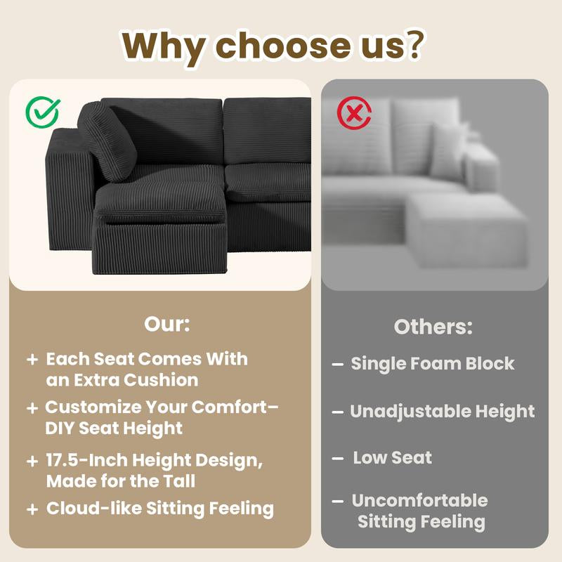 JUIKURY 113” Modular Sectional Sofa, Sponge Sectional Sofa Couch for Living Room, Modular L-Shape Sofa Couch with Chaise