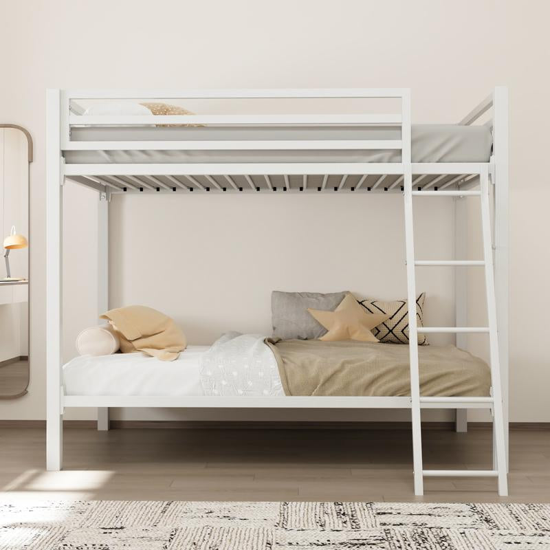 Allewie Twin over Twin Metal Bunk Bed - 【Frame Only No Mattress】Angled Ladder & Heavy-Duty Guardrail for Kids/Adults, Space-Saving Noise-Free Design, Black/White,#Tiktokshopbacktoschool