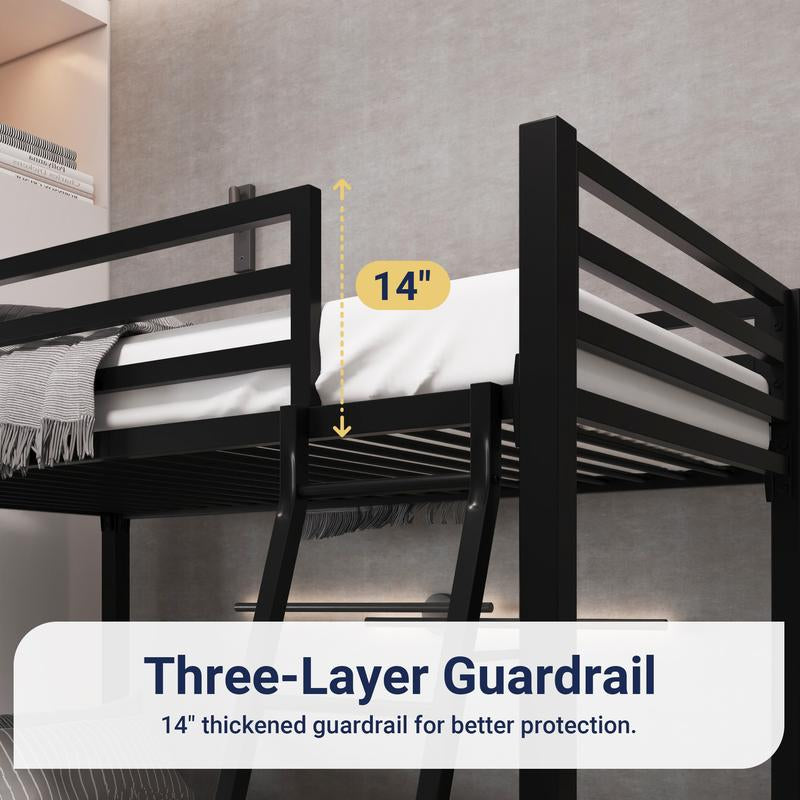 Allewie Twin over Twin Metal Bunk Bed - 【Frame Only No Mattress】Angled Ladder & Heavy-Duty Guardrail for Kids/Adults, Space-Saving Noise-Free Design, Black/White,#Tiktokshopbacktoschool
