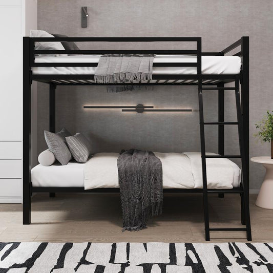 Allewie Twin over Twin Metal Bunk Bed - 【Frame Only No Mattress】Angled Ladder & Heavy-Duty Guardrail for Kids/Adults, Space-Saving Noise-Free Design, Black/White,#Tiktokshopbacktoschool