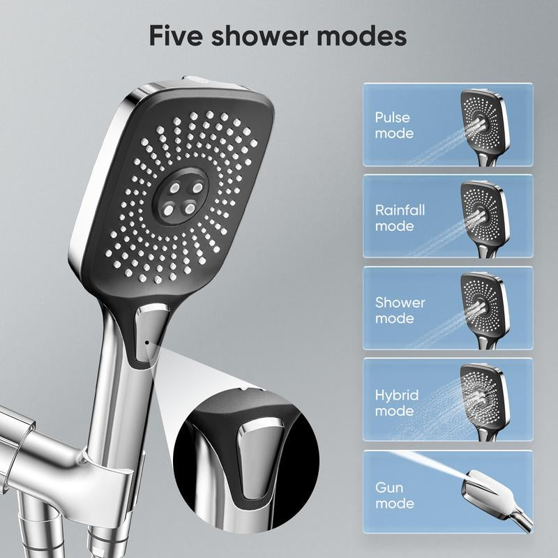 High Pressure 5-Mode Handheld Shower Head - Anti-Clog Nozzles, Built-In Power Wash to Clean Tub, Tile & Pets, Extra Long 6 Ft. Stainless Steel Hose,Bathroom Shower Set Dealsforyoudays