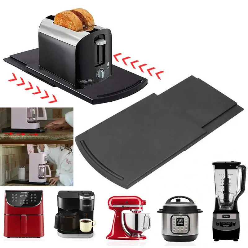 Kitchen Sliding Coffee Tray Mat Black under Cabinet Appliance Coffee Maker Toaster Kitchen Countertop Storage Mat with Wheels