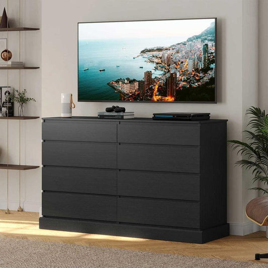 Sikaic 8 Drawers Long Double Dresser with Storage Organizer Bedroom Furniture Organization Cabinet Modern Aesthetic Dark Interior