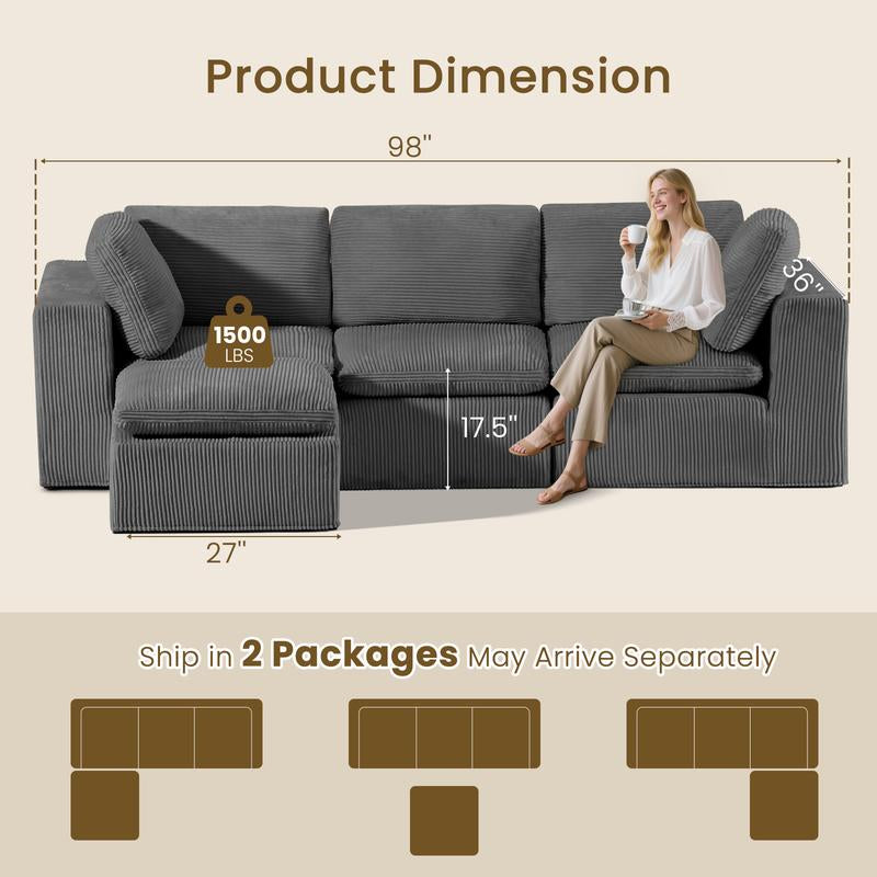JUIKURY 113” Modular Sectional Sofa, Sponge Sectional Sofa Couch for Living Room, Modular L-Shape Sofa Couch with Chaise